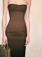 AMBER BROWN STRAPLESS MAXI DRESS
