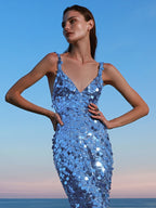 KELSEY BLUE SEQUINS MAXI DRESS
