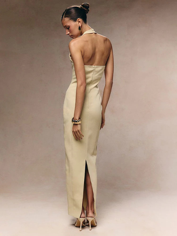 NIKIKI YELLOW HALTER BUTTON DRESS