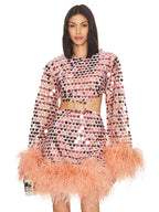 LEILANI SEQUIN FEATHER MINI DRESS