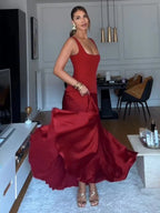 FAYY SQUARE COLLAR BLACK MAXI DRESS