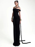 SOFIYA BLACK WHITE OFF SHOULDER DRESS DOWN