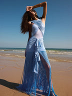 ALEXA LIGHT BLUE RUCHED MAXI DRESS