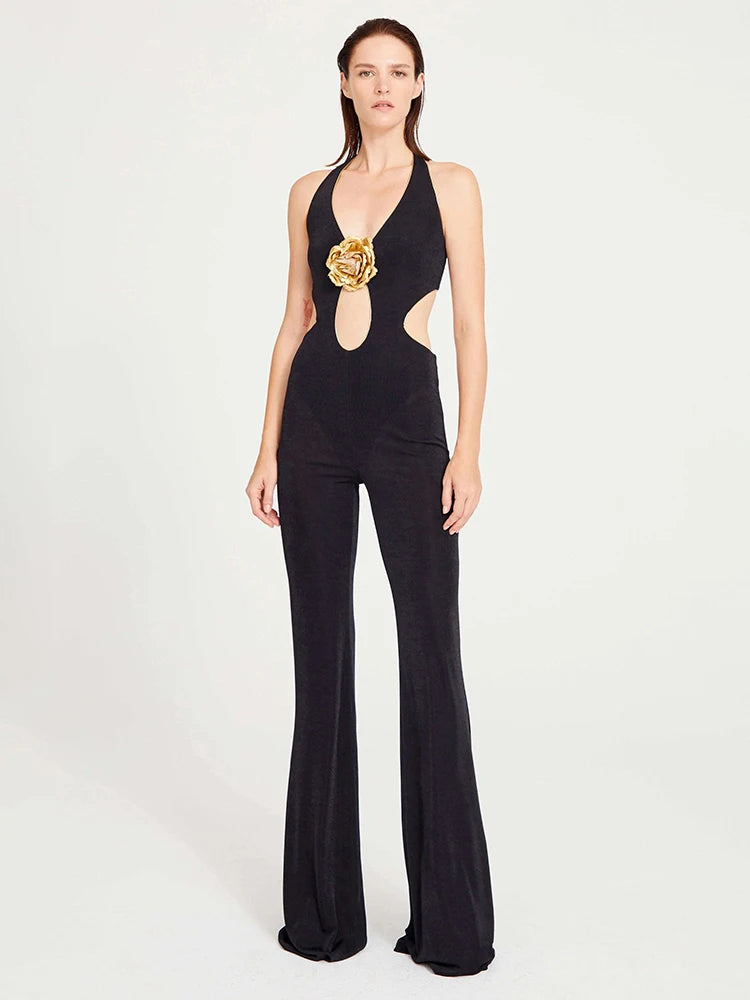 VIVIN BLACK HALTER JUMPSUIT