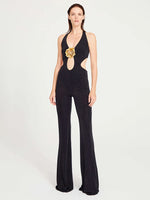 Cargar imagen en el visor de la galería, VIVIN BLACK HALTER JUMPSUIT
