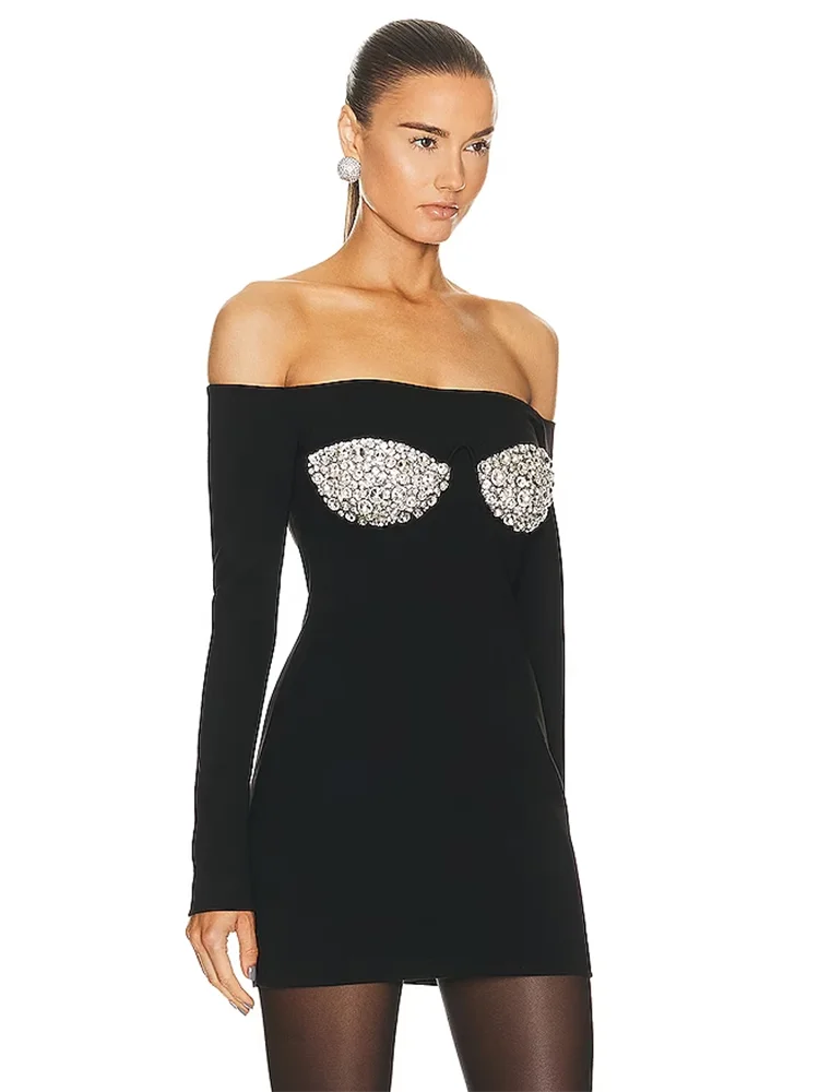ROMAINE BLACK LONG SLEEVES MINI DRESS