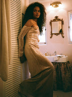 MARLY SEQUIN ONE SHOULDER LONG SLEEVE DRESS GOWN