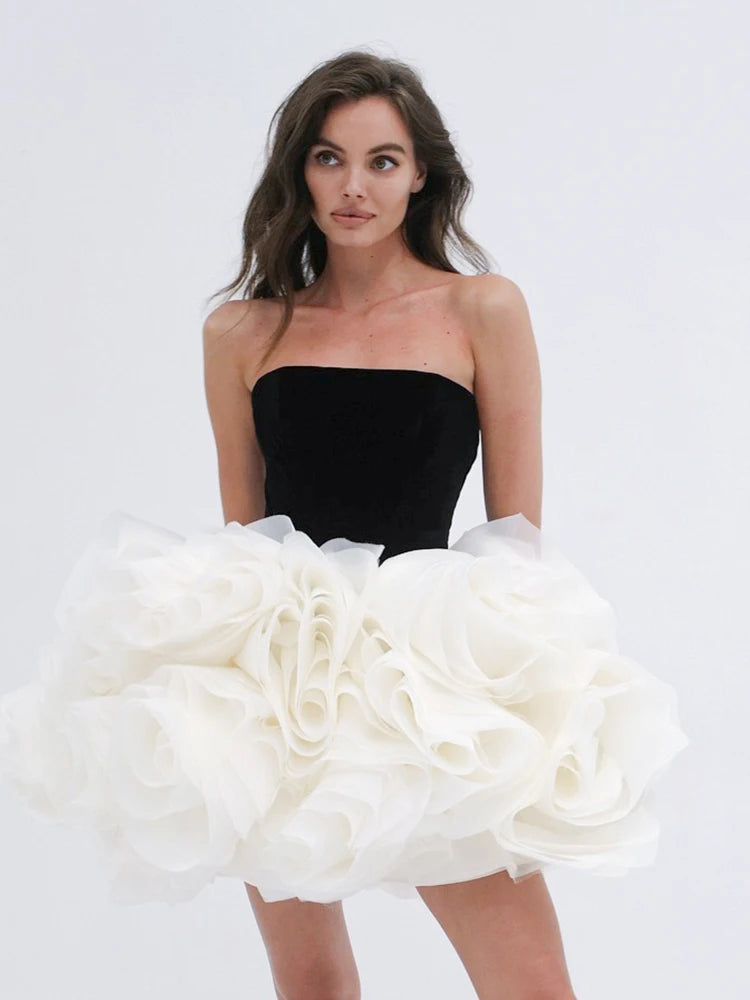 MARIA BLACK WHITE STRAPLESS SLEEVELESS MINI DRESS