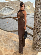 DOROTHY BROWN HALTER MAXI DRESS