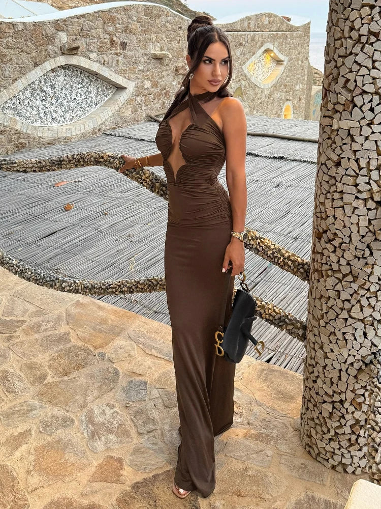 DOROTHY BROWN HALTER MAXI DRESS
