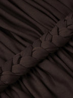VIKTORIA BROWN HALTER NECK RUCHED MAXI DRESS