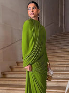 VERONA GREEN HIGH NECK RUCHED MAXI DRESS