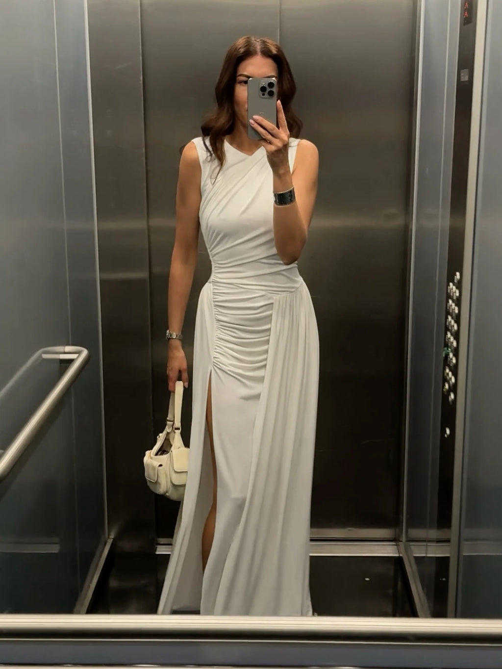 WILLOW WHITE RUCHED MAXI DRESS