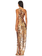 JECYKA GOLD ONE SHOULDER SEQUINS MAXI DRESS