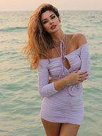 YULLIA HALTER OFF SHOULDER MINI DRESS