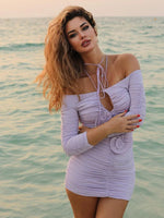 Load image into Gallery viewer, YULLIA HALTER OFF SHOULDER MINI DRESS
