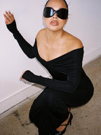 CALEB OFF SHOULDER LONG SLEEVES DRESS GOWN