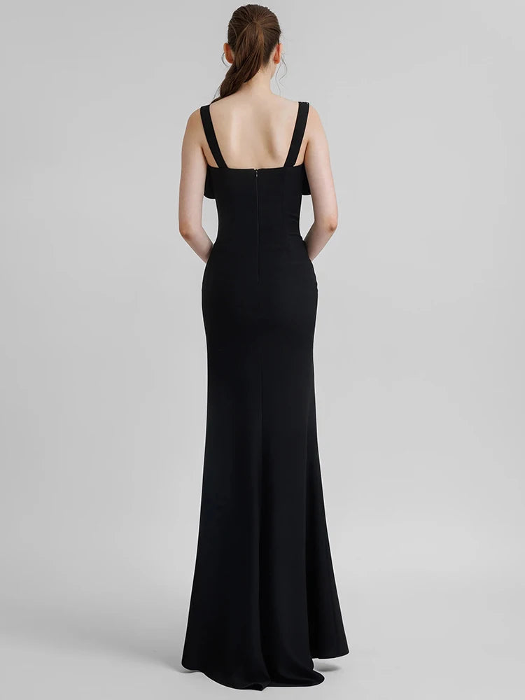 CYNTHINA BLACK BOW MESH DRESS GOWN