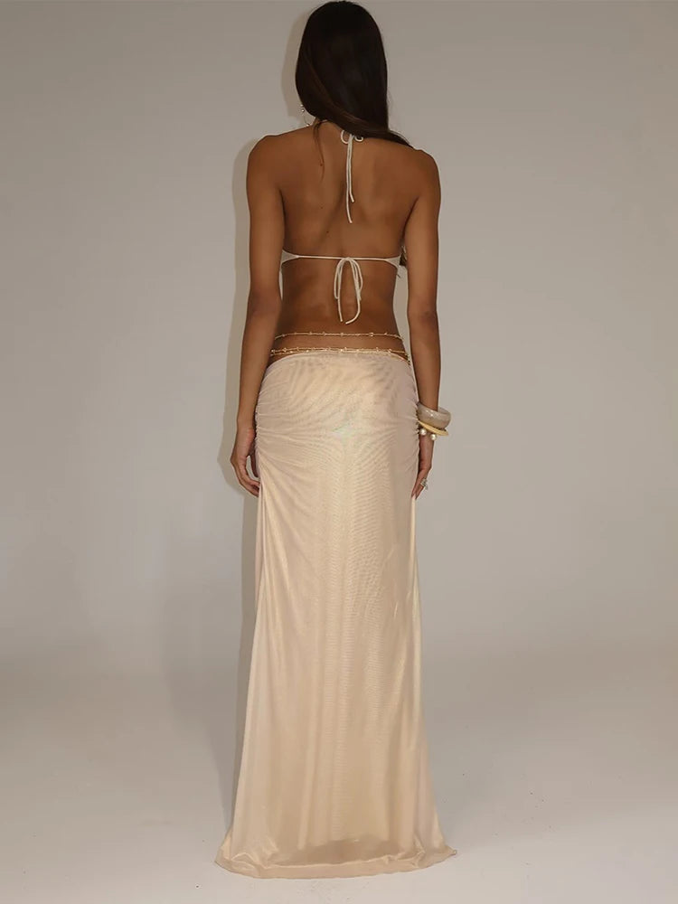 SOPHIA GOLD HALTER MAXI DRESS