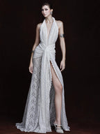 MANDY LACE HALTER MAXI DRESS