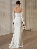 MELISSA WHITE BLACK STRAPLESS WITH GLOVES WEDDING DRESS GOWN
