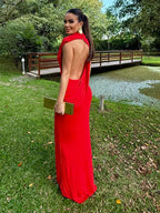 NADA RED BIG OPEN BACK MAXI DRESS