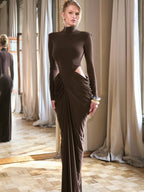 FAITH BROWN HIGH NECK MAXI DRESS