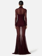ABBI SEXY BURGUNDY SHEER MESH DRESS SET