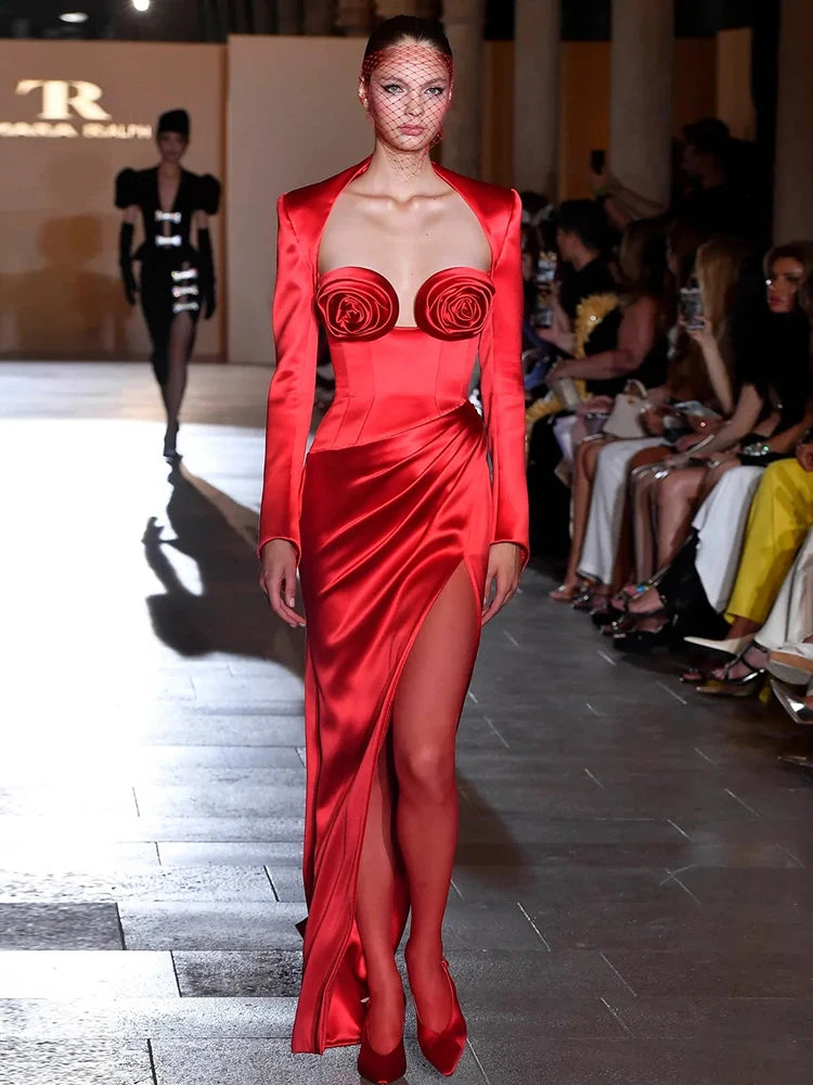 ANITA RED ROSE LONG SLEEVE DRESS GOWN
