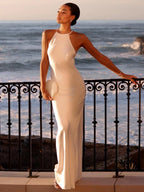 ANELIZE SEXY BACKLESS SATIN MAXI DRESS FOR WOMEN