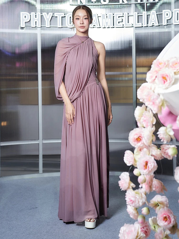 LILITH PINKISH PURPLE ONE SHOULDER MAXI DRESS