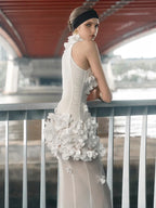 ALLY WHITE 3D FLORAL HALTER MAXI DRESS