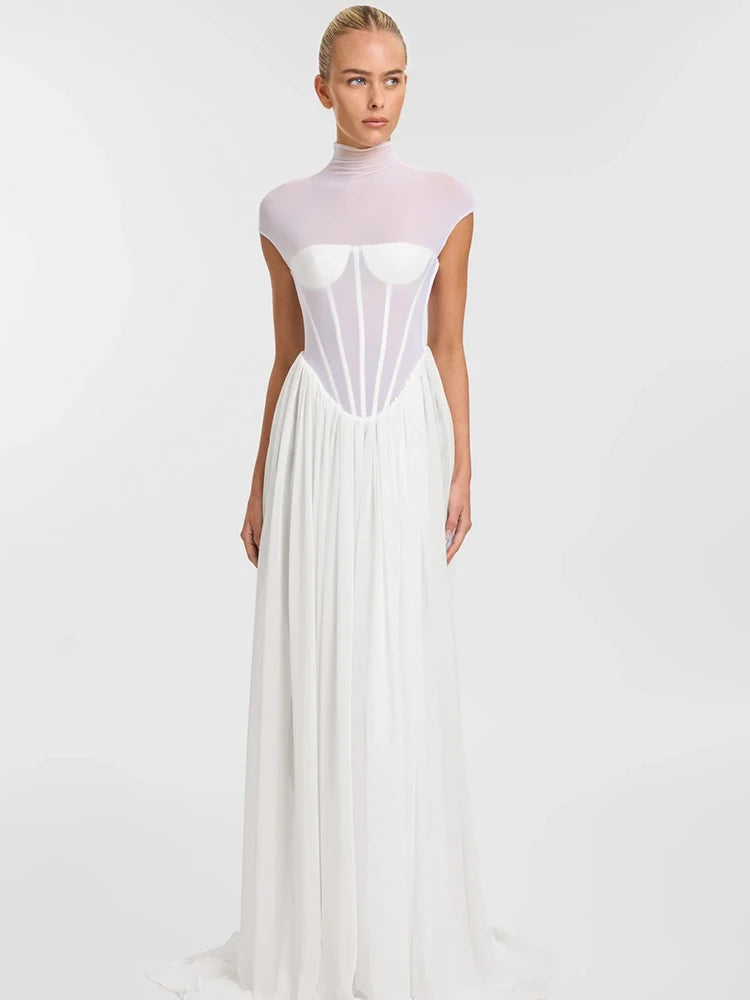RONITINA WHITE MESH DRESS