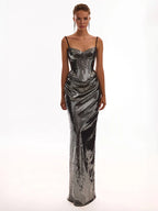 MARIA WOMEN SILVER SEQUIN MAXI DRESS