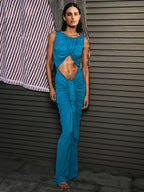 LILLIAN BLUE DRAPED MAXI DRESS