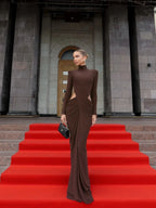 FAITH BROWN HIGH NECK MAXI DRESS