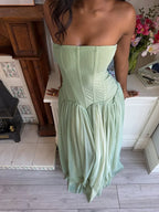 LOISE GREEN STRAPLESS TULLE MAXI DRESS