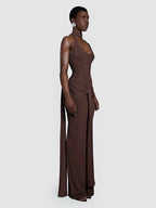 ANAYA BROWN HALTER MAXI DRESS