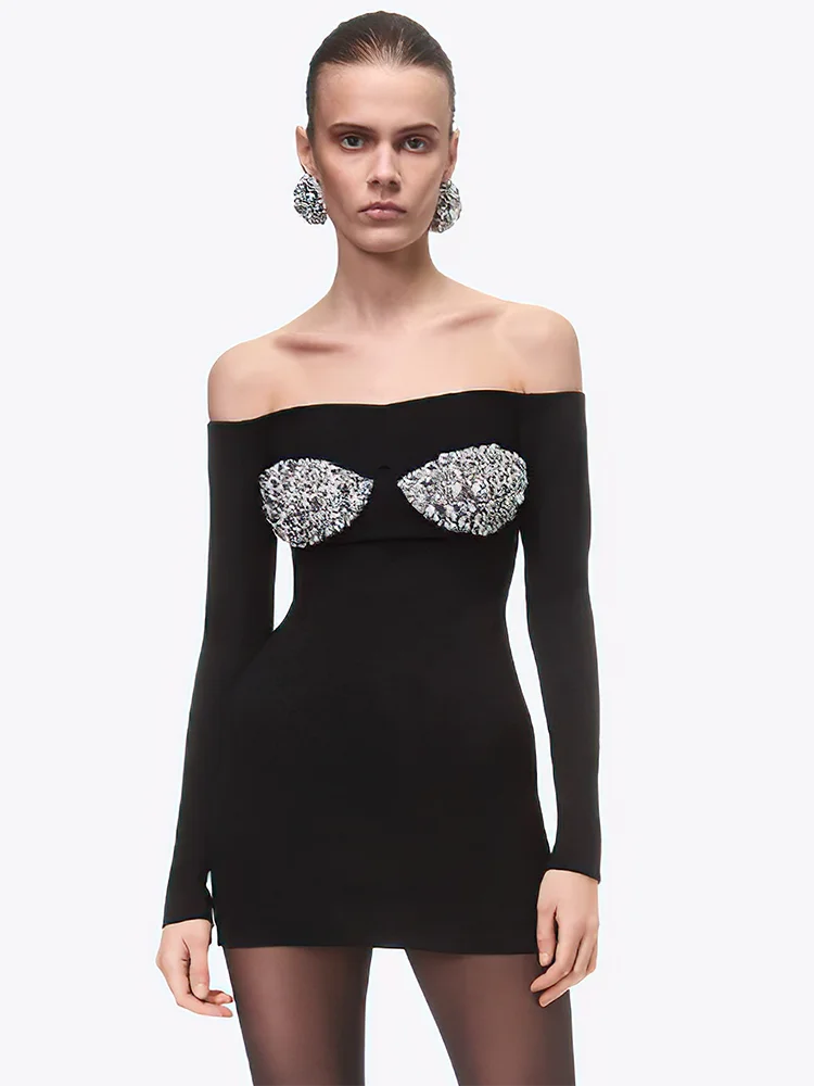 ROMAINE BLACK LONG SLEEVES MINI DRESS