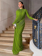VERONA GREEN HIGH NECK RUCHED MAXI DRESS