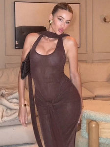 ANAYA BROWN HALTER DRESS