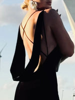 Cargar imagen en el visor de la galería, KAREN BLACK VELVET V NECK DRESS

