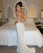 SHANTA WHITE LACE HALTER MAXI DRESS