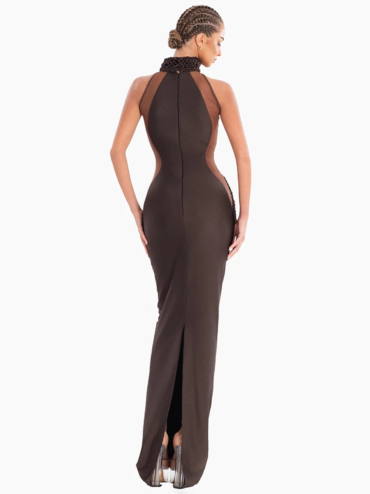 KENLINDA BROWN MESH DRESS