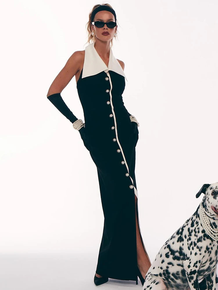 ANDA PEARL BUTTON SLEEVELESS DRESS GOWN