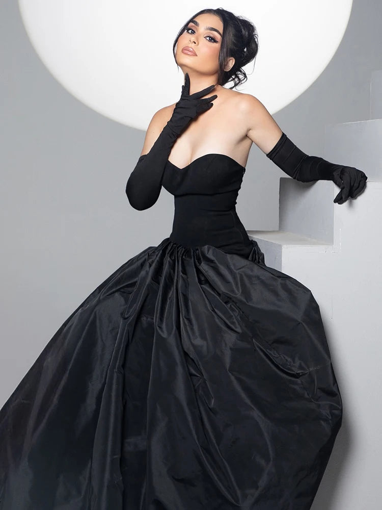 WISSAL BLACK HOLLOWED OUT MAXI DRESS