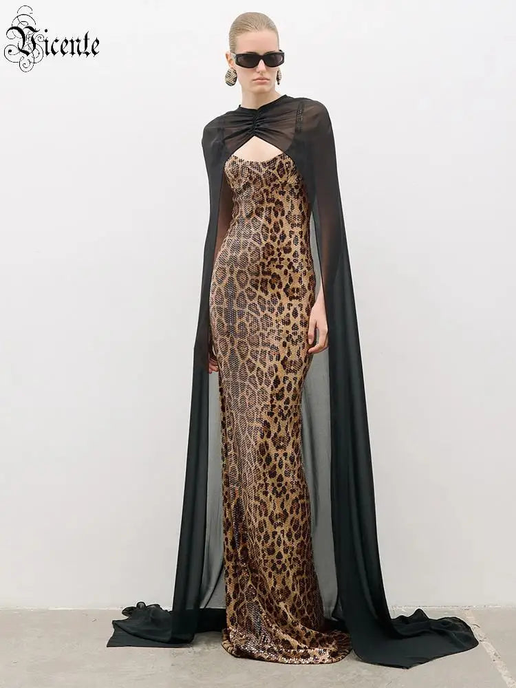 RAYANA LEOPARD SEQUIN  MAXI DRESS