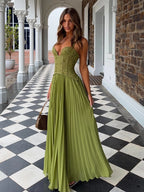 AROTURE OLIVE GREEN HALTER MAXI DRESS