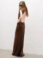 LEX BROWN DEEP V RUCHED MAXI DRESS