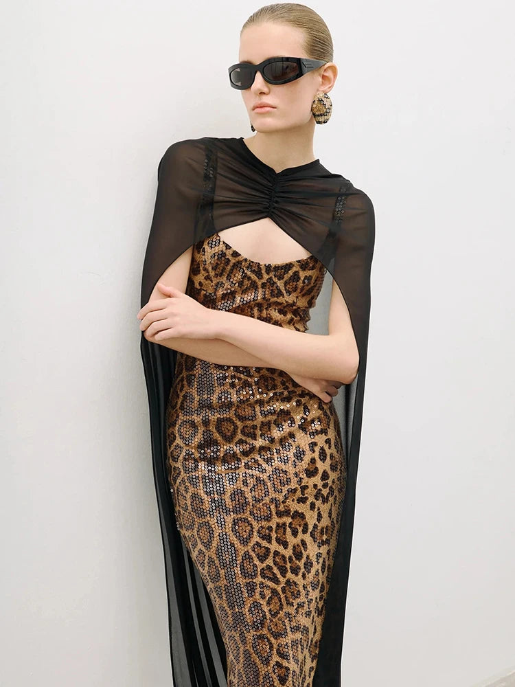 RAYANA LEOPARD SEQUIN  MAXI DRESS
